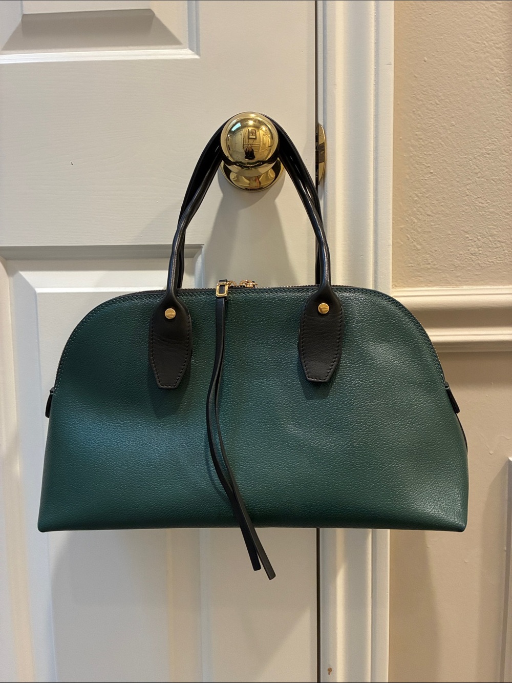 Green Leather Dome Satchel Handbag